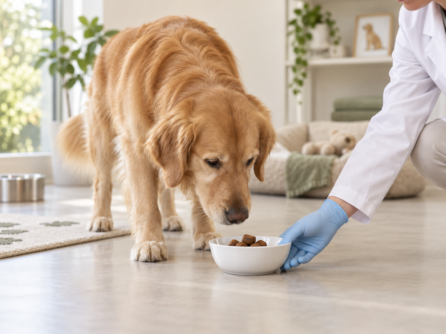 Dog evaluating a soft chew sample